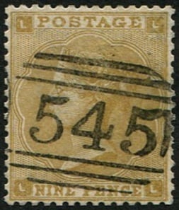 9d SG 87 'STRAW' VFU: PERFECTLY CENTRED, upright neat '545' (Newcastle-on-Tyne) numeral. Fresh colour, pretty. (c. ?325). Acquired on the UK philatelic market. From the property of an English gentleman. TimeLine Auctions f