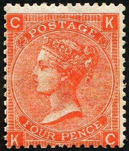 4d SG 95, Pl.12 'DEEP VERMILION' MINT: Very fine L/M lovely gum & colour. Difficult shade. (c. ?650). Acquired on the UK philatelic market. From the property of an English gentleman. TimeLine Auctions follows a rigorous vetting process to 