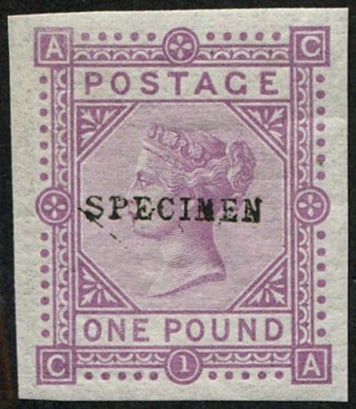?1 SG 129 IMPERF COLOUR TRIAL IN 'PURPLE: Ovpt. 'Specimen' Type 9, super fresh L/M, lovely colour. (c. ?2,700). Acquired on the UK philatelic market. From the property of an English gentleman. TimeLine Auctions follows a rigorous vetting proc