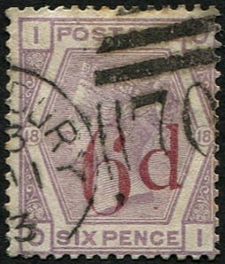 6d/6d SG 162a VARIETY 'OI' LEFT DOT ONLY: (2ND STATE) FU, part CDS & numeral clear of variety. (Spec.K8b.g) (c. ?325). Acquired on the UK philatelic market. From the property of an English gentleman. TimeLine Auctions follows a rigorous vetti
