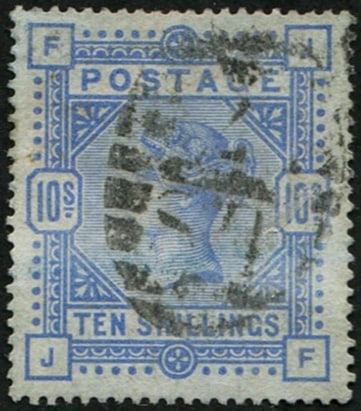 10/- SG 177 (on 'BLUED PAPER') GU: 'London' numeral, sound & fine bluing of this scarce stamp. Seldom seen. With Wenvoe Cert (c. ?7,000). Acquired on the UK philatelic market. From the property of an English gentleman. TimeLine Auction