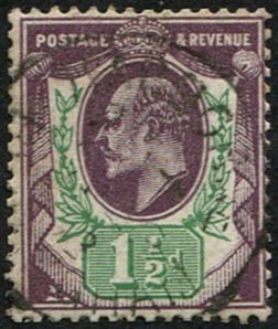 1 1/2d SG 222 'SLATE-PURPLE' VFU: Light steel CDS. Difficult. (Spec.M8/2) (c. ?24). Acquired on the UK philatelic market. From the property of an English gentleman. TimeLine Auctions follows a rigorous vetting process to ensure the au