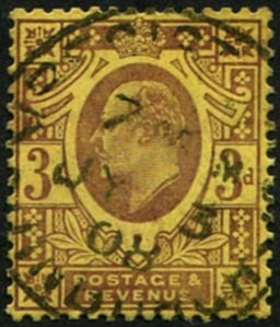 3d SG 232a 'DULL PUR' (C) VFU: '1908' CDS. Difficult. (Spec.M20/2) (c. ?100). Acquired on the UK philatelic market. From the property of an English gentleman. TimeLine Auctions follows a rigorous vetting process to ensure the authe