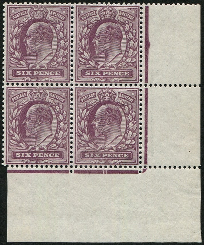6d SG 298(5) 'Pale Reddish Purple' BLOCK OF FOUR MINT (1 of 1)