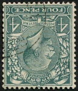 4d SG 379wi 'WMK. INV' VFU: Light part steel CDS (difficult to get used). (Spec.N23.b). Acquired on the UK philatelic market. From the property of an English gentleman. TimeLine Auctions follows a rigorous vetting process to ens
