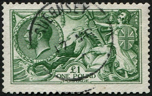 £1 GREEN SG 403 SUPERB USED: WELL CENTRED 'Guernsey' CDS, fresh & vibrant colour. Acquired on the UK philatelic market. From the property of an English gentleman. TimeLine Auctions follows a rigorous vetting process to ensure the