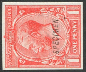 1d SG 419a 'SIDEWAYS WMK' IMPERF OVPT. 'SPECIMEN' (1 of 1)