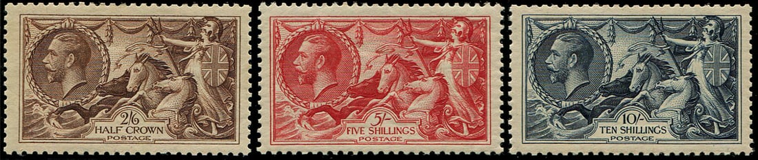 1934 2/6d - 10/- SG 450/52: SET OF 3 MINT, Good M/M. Acquired on the UK philatelic market. From the property of an English gentleman. TimeLine Auctions follows a rigorous vetting process to ensure the authenticity and legality o