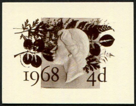 1968 Machin 4d PHOTOGRAPHIC ESSAY: (BY ANDREW RESTALL) of unadopted design, on cream card. Unusual. Acquired on the UK philatelic market. From the property of an English gentleman. TimeLine Auctions follows a rigorous vetting process t