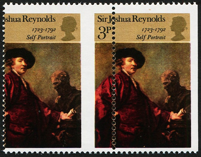 1973 Paintings 3p SG 931 DRAMATIC 'PERF SHIFT': On pair U/M (imperf on R/H side). Amazing. Acquired on the UK philatelic market. From the property of an English gentleman. TimeLine Auctions follows a rigorous vetting process to ensure the authentic