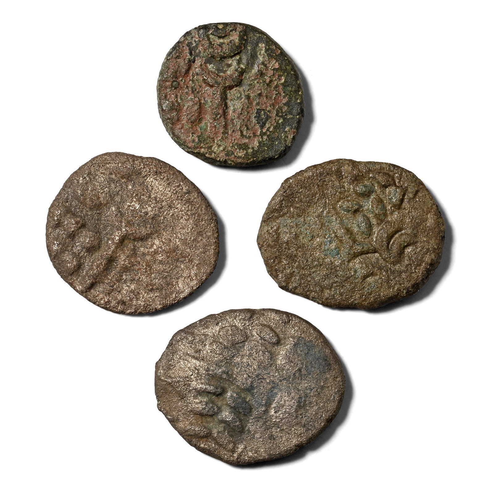 Group of Four (4) Durotriges AR British Celtic Coins.: Circa 1st century BC. Comprising: mixed issues of base silver/billon. 11.56gr total, 16-20mm. As shown. Property of a Cambridgeshire, UK, gentleman. TimeLine Auctions follows a rigorous vetting proces