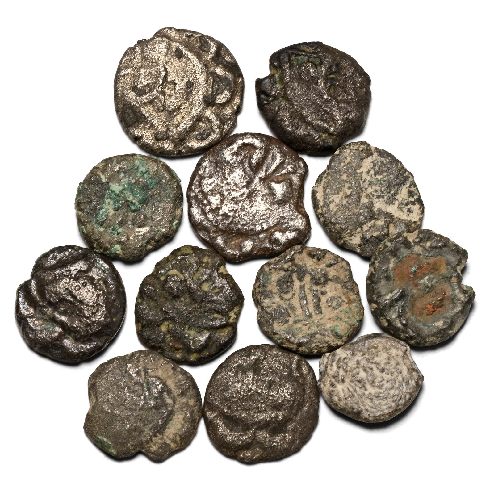 Group of Twelve [12] Celtic Britannia Dobunni BI Fractions.: 1st century BC-1st century AD. Comprising: billon mixed issues and types. 9.92gr total, 9-11mm. As shown. Property of an Essex, UK, gentleman. TimeLine Auctions follows a rigorous vetting process to e