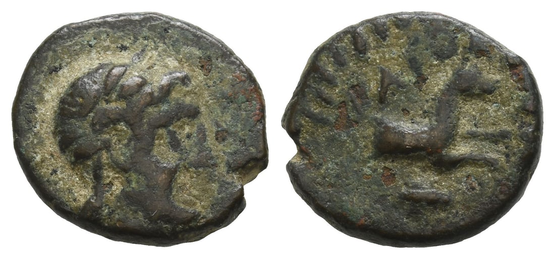 Cyclades, Karthaia on Keos AE 17mm.: Circa late 3rd-2nd centuries BC. Laureate head of Apollo to right / Radiate forepart of the dog Seirios to right; KAP?? above, bee below. BMC 44; SNG Copenhagen -; HGC 6, 560. The citizens of Keos wat