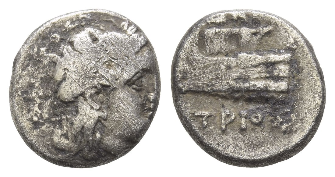 Bithynia, Kios AR Half Siglos or Hemidrachm.: Circa 345-315 BC. ????????? (Demetrios), magistrate. Persic standard. Laureate head of Apollo to right / ????-?????, prow of galley to left. RG 3; HGC 7, 553. 2.39gr, 14mm, 1h. Near Very Fine. Acquire