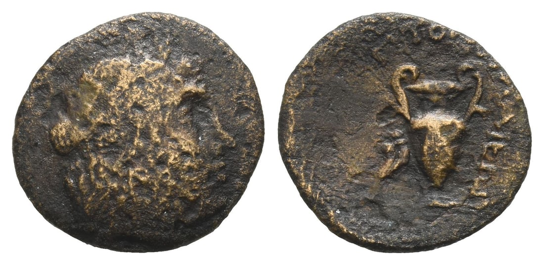 Troas, Larissa (as Ptolemais) AE 16mm.: 3rd century BC. Laureate head of Apollo to right / ?TO?EMAIE?N, amphora on base, double cornucopiae to left. 1.70gr, 16mm, 12h. Near Very Fine. Acquired on the European coin market. Property of a Kent