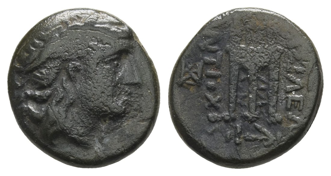 Seleukid Empire. Antiochos II Theos AE 16mm.: 261-246 BC. Sardis mint. Laureate head of Apollo to right / ???????? ????????, tripod; in outer fields, monograms; in exergue, anchor. Cf. SC 527.1; HGC 9, 253a. 3.52gr, 16mm, 12h. Near Very Fine. Acq