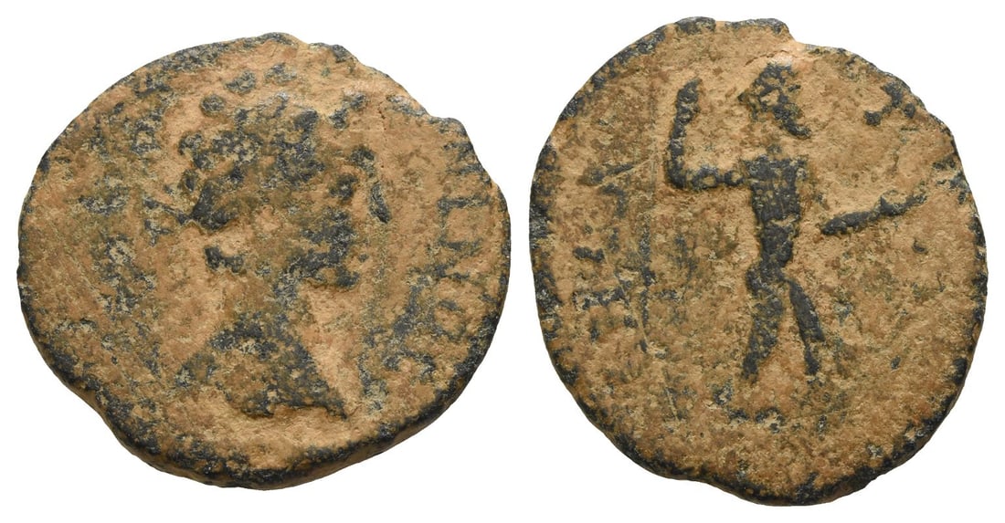 Caracalla AE Assarion of Pheneus, Arcadia.: AD 198-217. [..]NINOC, laureate head to right / ??N?A-T[?N], bearded Satyr standing to right, right hand raised, left hand outstretched. BCD Peloponnesos 1638; BMC -; SNG Copenhagen -; NCP p. 98 (Sept