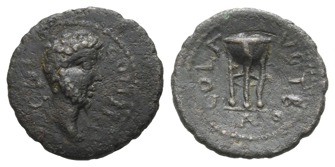 Commodus AE Third Assarion of Alexandreia Troas, Troas.: Circa AD 184-190. CAI COMM A, bare head to right / COL AVG TROA, tripod. RPC IV.2 Online 189 (temporary); Bellinger A231. 2.25gr, 18mm, 7h. Very Fine. Very Rare. Acquired on the European coin market. 