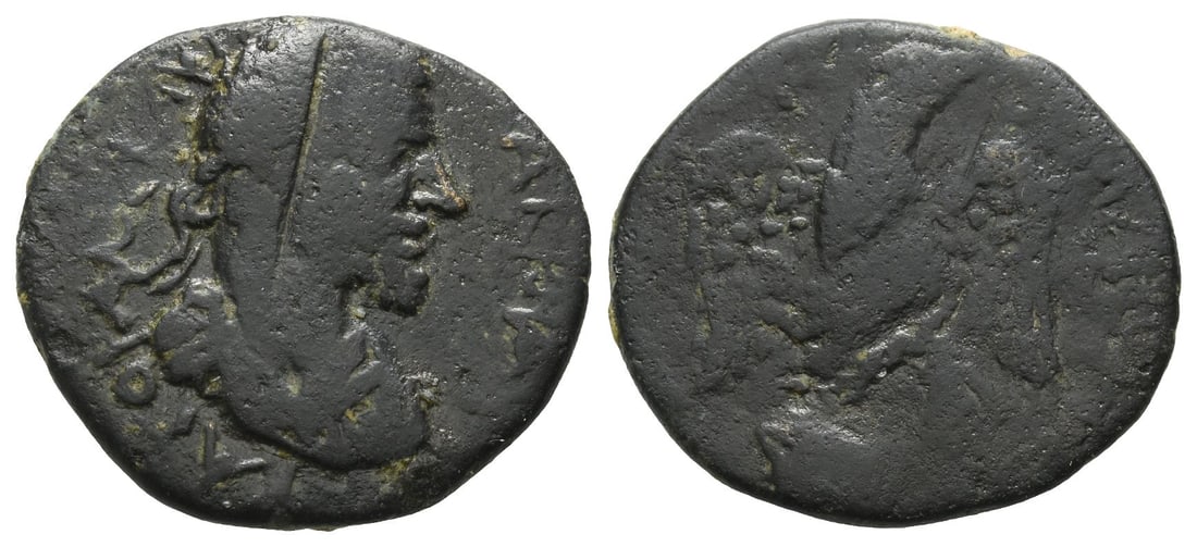 Macrinus AE 27mm of Lamus, Cilicia.: AD 217-218. ?Y[???]?????? ? [..] ???[? ?]???, laureate, draped and cuirassed bust to right / [????? ?????? ?????????], eagle standing facing on cippus or decorated altar, with wings spread, head to ri