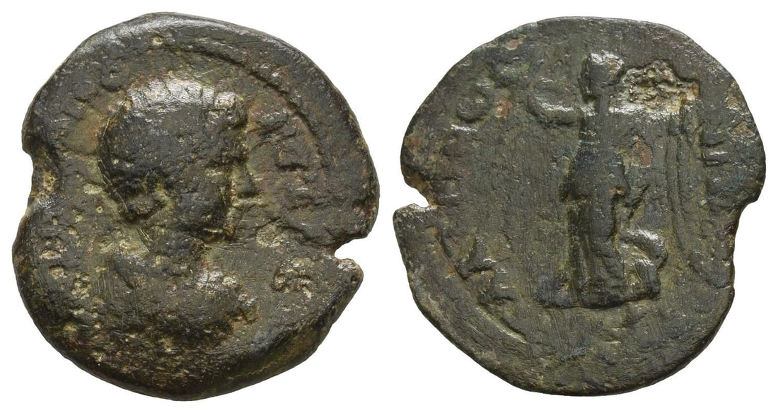 Geta, as Caesar(?) AE 25mm of Paltus, Seleucis and Pieria.: AD 198-209. [..] ?? ????C [..], bareheaded and draped bust to right / ???????? [..], Nike standing to left, holding palm frond and wreath. Unpublished type of Paltus for Geta. 7.10gr, 25mm, 11h. Near 