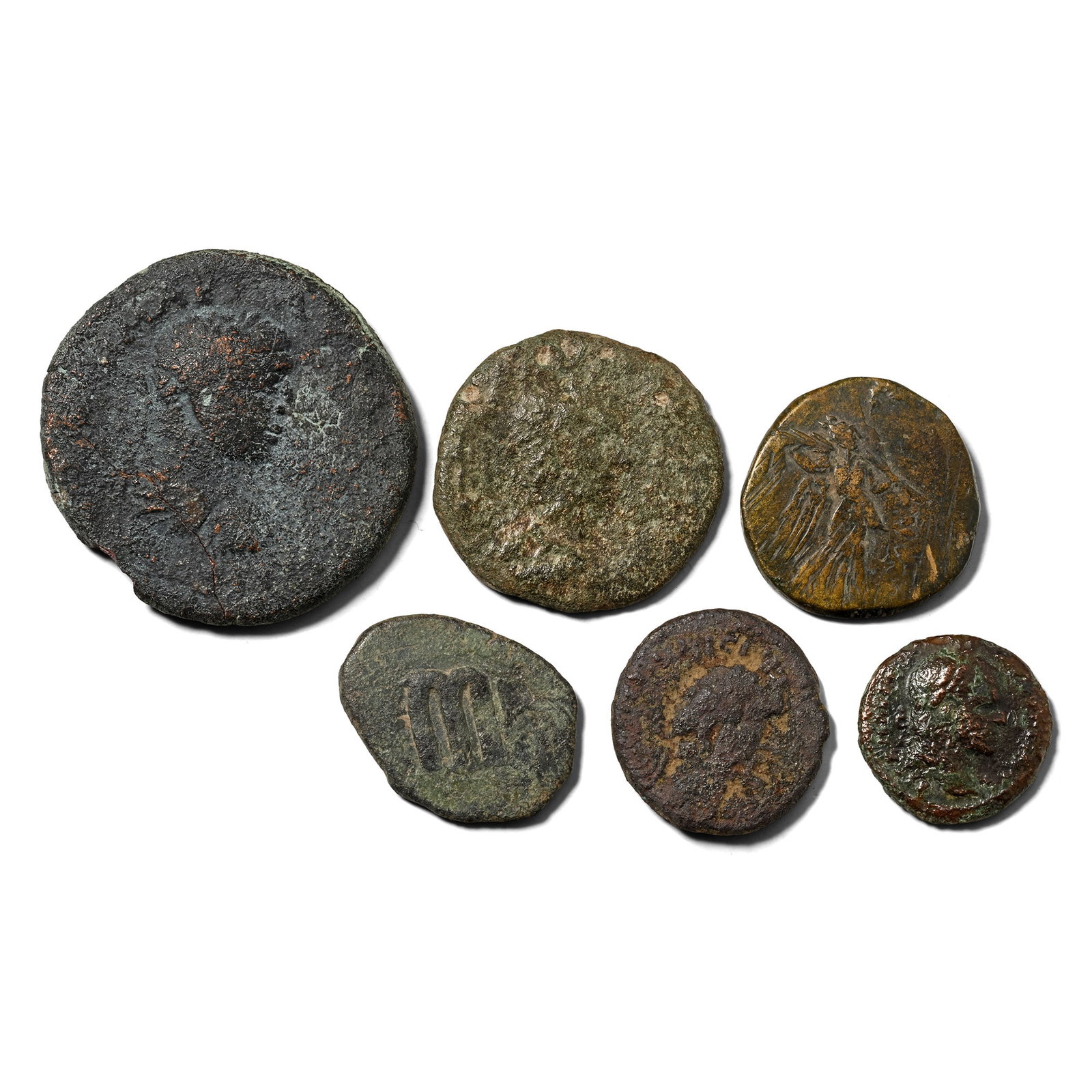 Mixed Group of Six [6] AE Roman Provincial Coins.: 1st-2nd century AD. Comprising: mixed issues, emperors, and reverse types. 45.17gr total, 17-33mm. As shown. Acquired on the European coin market. Property of a Kent, UK, gentleman. TimeLine Auctions 