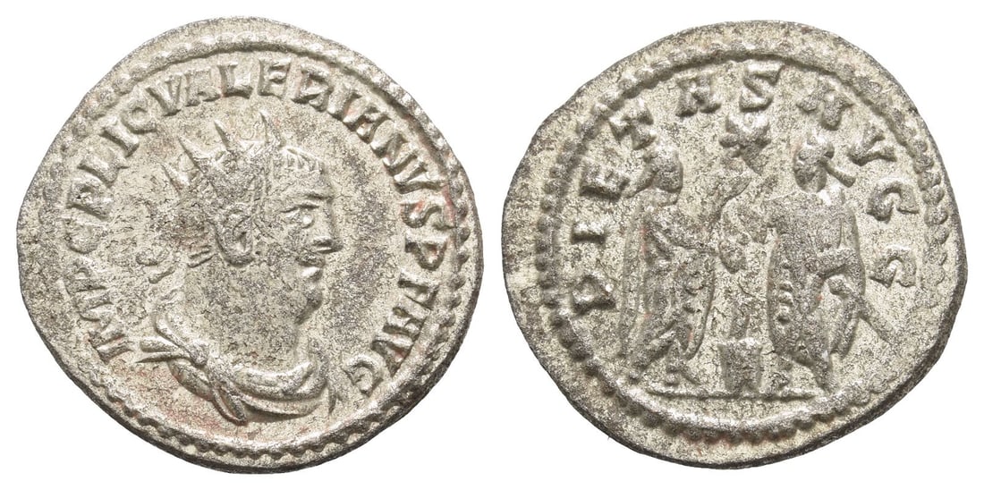 Valerian I BI Antoninianus.: AD 255-256. Samosata mint. IMP C P LIC VALERIANVS P F AVG, radiate, draped and cuirassed bust to right / PIETAS AVGG, emperors, both holding sceptre and patera, facing each other, sacrificing at altar