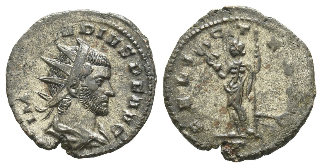 Claudius II Gothicus BI Antoninianus.: Struck AD 268-269. Mediolanum mint. 3rd officina. IMP CLAVDIVS P F AVG, radiate, draped and cuirassed(?) bust to right / FELIC TEMPO, Felicitas standing to left, holding caduceus and sceptre; T in exe