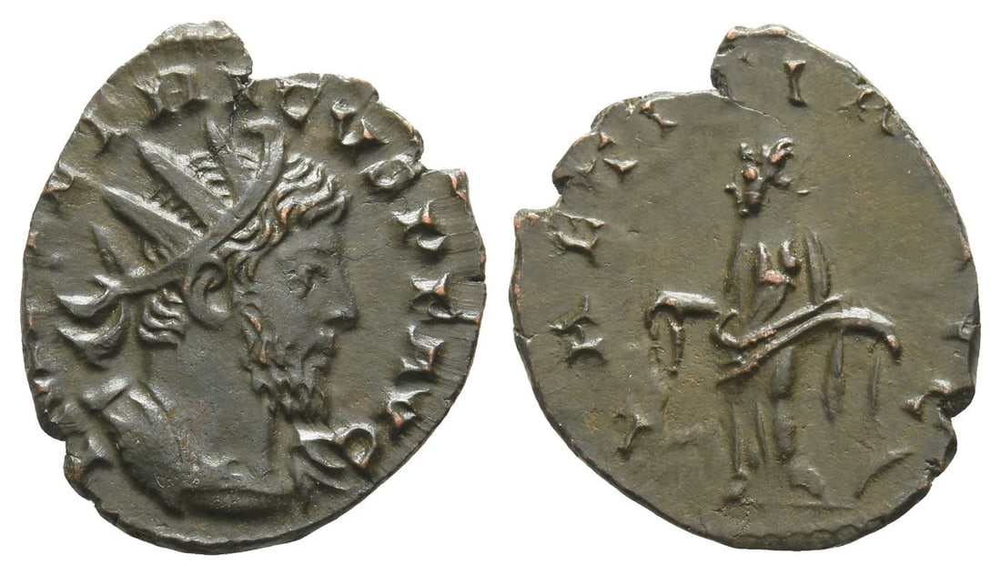Tetricus I, Romano-Gallic Emperor BI Antoninianus.: AD 272-273. Treveri mint. IMP TETRICVS P F AVG, radiate and cuirassed bust to right / LAETITIA [AVG]G, Laetitia standing to left, holding wreath and anchor. RIC V.2 88 (Colonia Agrippensis). 1.97gr, 2