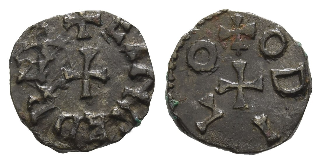 Anglo-Saxon. Kings of Northumbria, Eanred AE Styca.: Circa 810-840. York mint; Odilo, moneyer.. ? EANRED REX around central small cross patt?e / ? ODILO around central small cross patt?e. North 186; SCBC 862. 1.05gr, 12mm, 6h. Good Very Fine. From the p