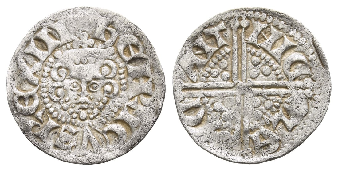 England. Plantagenet, Henry III AR Penny.: Struck 1248-1250. Canterbury mint; Nicole, moneyer. I.m: 3. Long Cross coinage.. (Star) ??NRICVS (NR ligate) R?X III, crowned facing head / NIC-OL? ON C-ANT (ON and AN ligate), long voided cross, quat