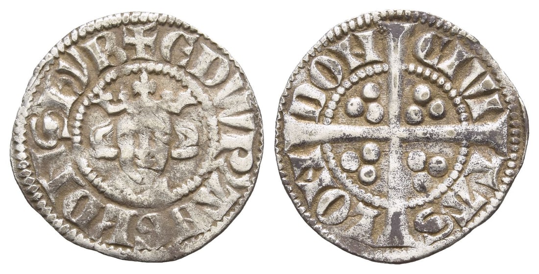 England. Plantagenet, Edward I AR Penny.: Struck 1282-9. London mint. New Coinage, class 4.. ? ?DW R' ANGL' DNS ??B, crowned facing bust / CIVI-TAS LON-DON, long cross with three pellets in each quarter. North 1023; SCBC 1394. 1.34gr, 19mm, 1
