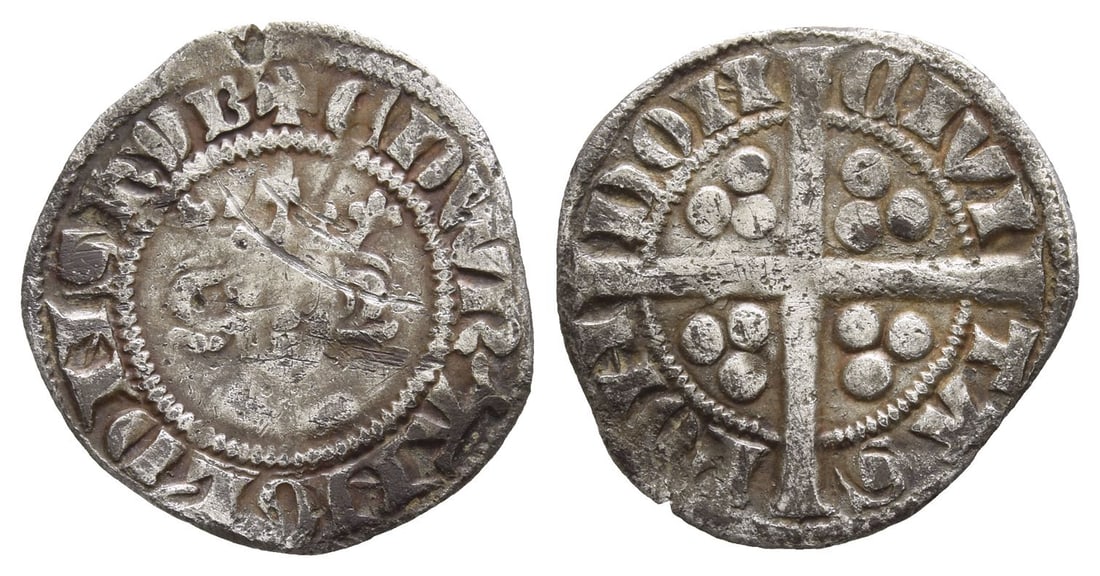 England. Plantagenet, Edward I AR Penny.: Struck 1282-1289. London mint. ? ?DW R' ANGL DNS ??B, crowned facing bust / CIVI-TAS LON-DON, long cross with three pellets in each quarter. Cf. North 1023; cf. SCBC 1394. 1.19gr, 19mm, 5h. Good Fine.