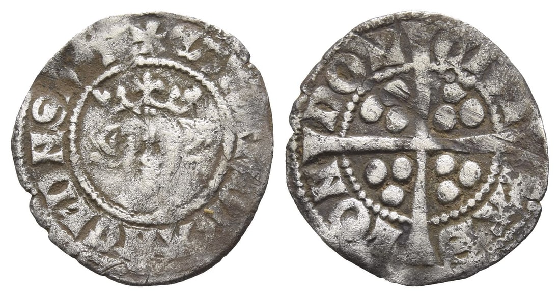 England. Plantagenet, Edward I AR Penny.: Struck 1282-9. London mint. New Coinage. ? ?DW [..] ANGL DNS ??B, crowned facing bust / CIVI-TAS LON-DON, long cross with three pellets in each quarter. Cf. North 1023; cf. SCBC 1394. 1.31gr, 18mm, 7h