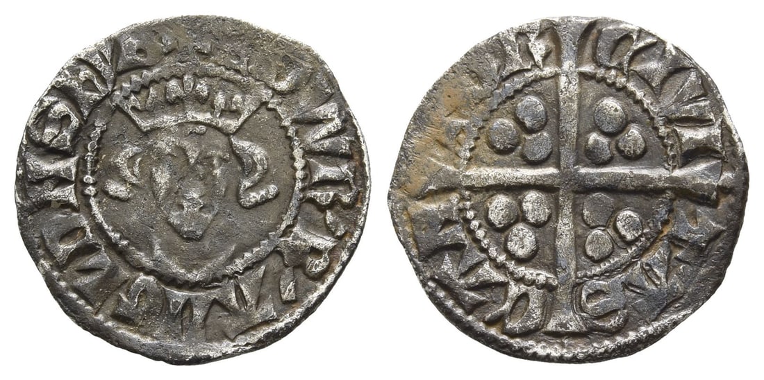 England. Plantagenet, Edward I AR Penny.: Struck early-mid 1303. Canterbury mint. Class 10ab. ? ?DWR' R' ?NGL DNS ??B', crowned facing bust / CIVI-T?S C?N-TOR, long cross patt?e; three pellets in quarters. SCBI 39 (North), 540; North 1039/2 v
