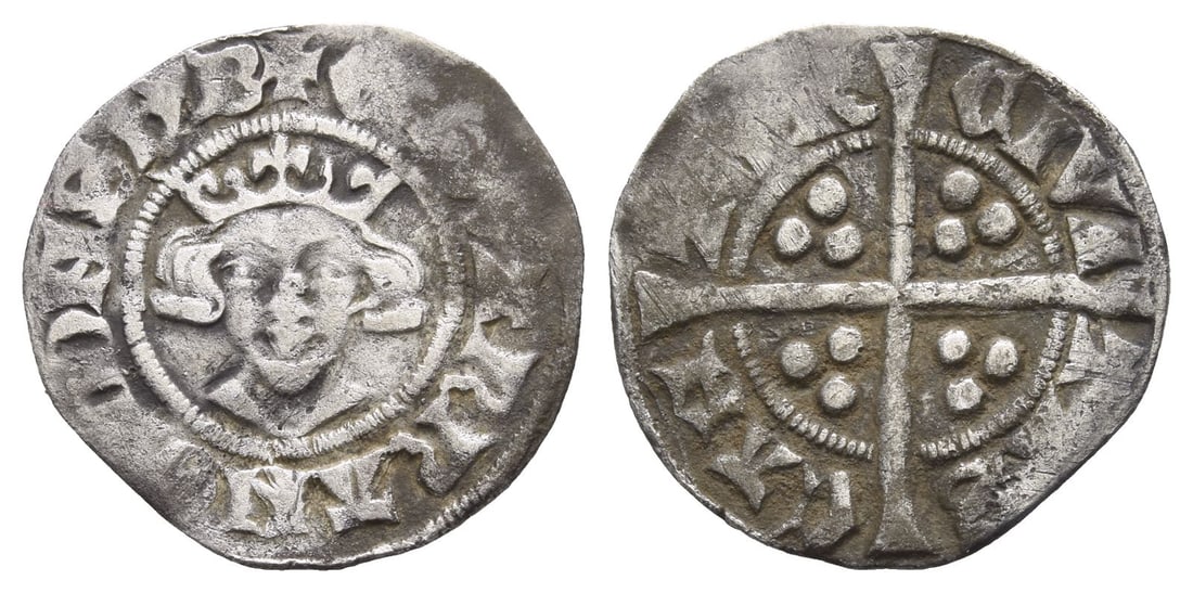 England. Plantagenet, Edward I AR Penny.: Struck 1305. Canterbury mint. New coinage. ? ?DWAR R ANGL DNS ??B:, crowned facing bust / CIVI-TAS CAN-TOR, long cross patt?e; three pellets in quarters. SCBC 1419. 1.29gr, 18mm, 12h. Good Fine. From 
