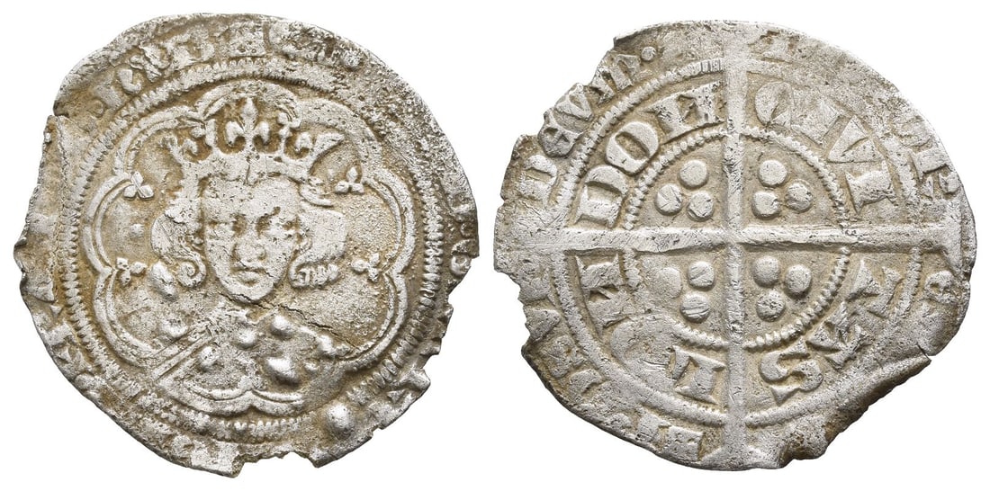 England. Plantagenet, Edward III AR Groat.: 1327-1377. London (Tower) mint. Crowned facing bust within tressure of arches with trefoils at cusps / Long cross patt?e; triple pellets in quarters. Cf. SCBC 1566. 3.81gr, 27mm, 10h. Near Very Fine. 