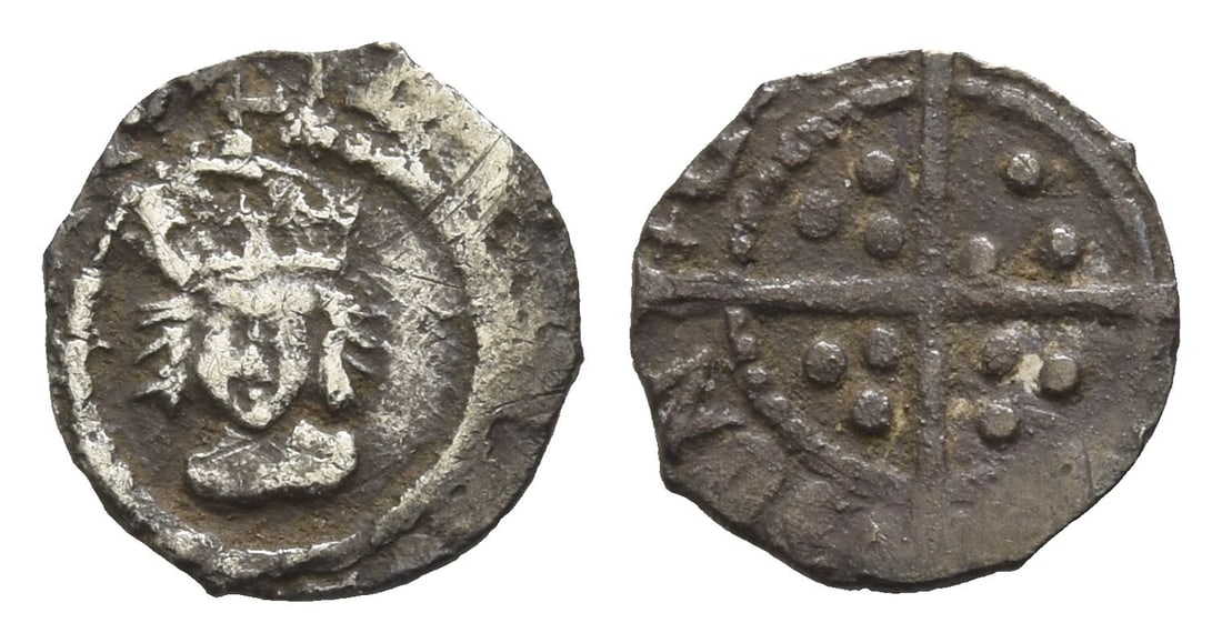 England. Tudor, Henry VII AR Farthing.: 1485-1509. London mint. [??NRIC DI GRA R?X], crowned facing bust / ?C[IVI-TAS LON]-DON, long cross with pellets in angles. North 1739; SCBC 2250. 0.28gr, 10mm, 1h. Good Fine. From a UK collection form