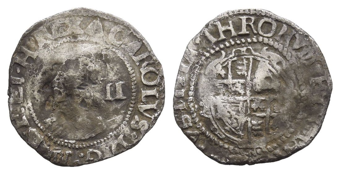 England. Stuart, Charles I AR Halfgroat.: Struck 1639-1640. Tower (London) mint; i.m: triangle. Group D, type 3a2.. (Triangle) CAROLVS D G M B F ET HIB REX, crowned bust to left, II (mark of value) behind / [(Triangle)] IVSTITIA THRONVM FIRMA