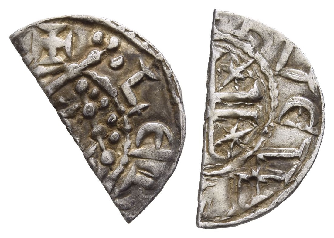 Scotland. William I 'The Lion' AR Cut Halfpenny.: Struck circa 1205-1214. Edinburgh or Perth mint; Hue and Walter, moneyers. Short Cross and Stars coinage, phase Bi.. ? L?[..], crowned head to left; sceptre before / [..]?V? W[..], voided short cross;
