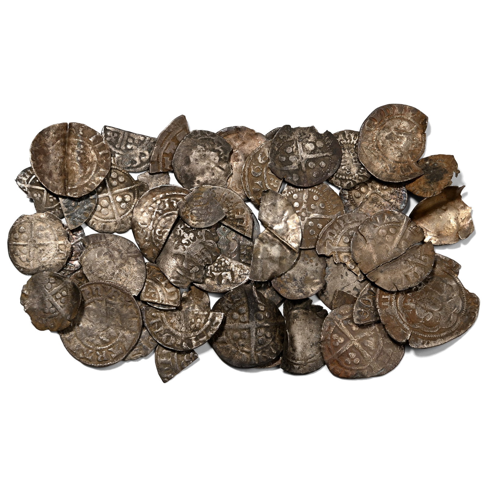 Group of Fifty-Two [52] Medieval AR English Hammered Coins.: 12th-15th century AD. Comprising: mixed monarchs, denominations, issues and mints. 32.82gr total, 7-23mm. As Shown. From the private collection of a Sussex, UK, gentleman. TimeLine Auctions follows a 