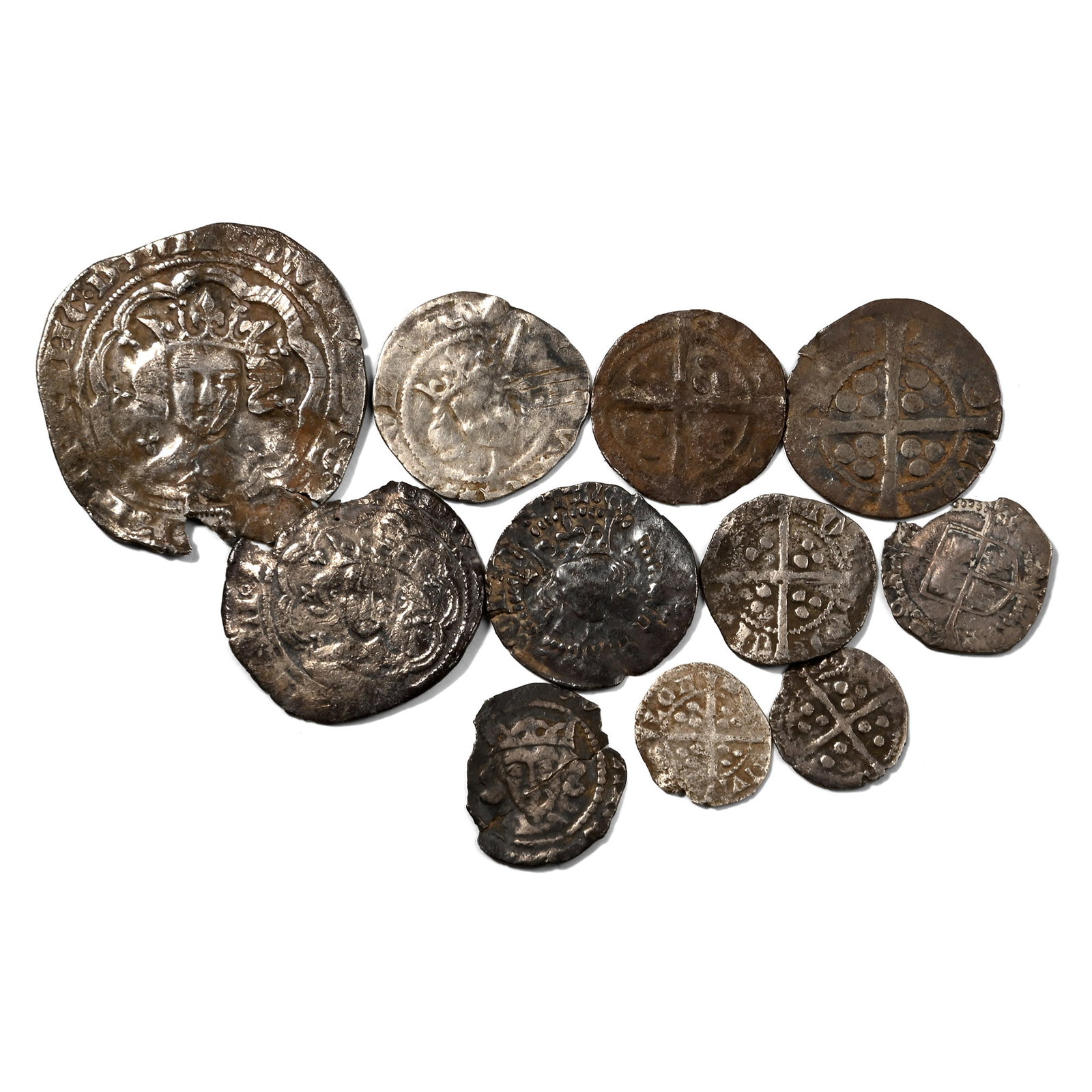 Group of Eleven [11] English Medieval and Tudor Silver Coins.: 13th-16th century AD. 11.25gr, 11-28mm. Comprising: various monarchs, issues and reverse types. [No Reserve] From a UK collection formed in the early 2000s. Property of an Essex, UK, gentleman. TimeLi