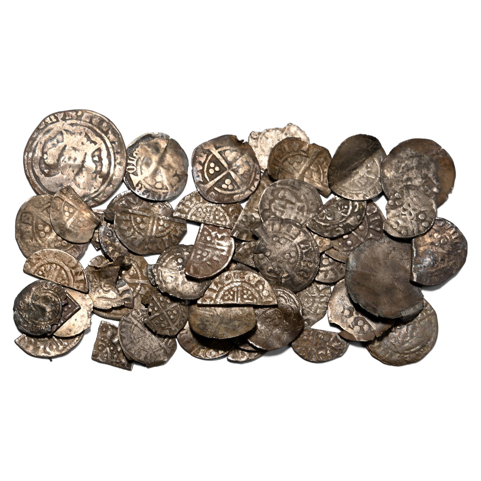 Group of Fifty-Three [53] Medieval AR English Hammered Coins.: 12th-15th century AD. Comprising: mixed monarchs, denominations, issues and mints. 34.11gr total, 11-25mm. As Shown. From the private collection of a Sussex, UK, gentleman. TimeLine Auctions follows a