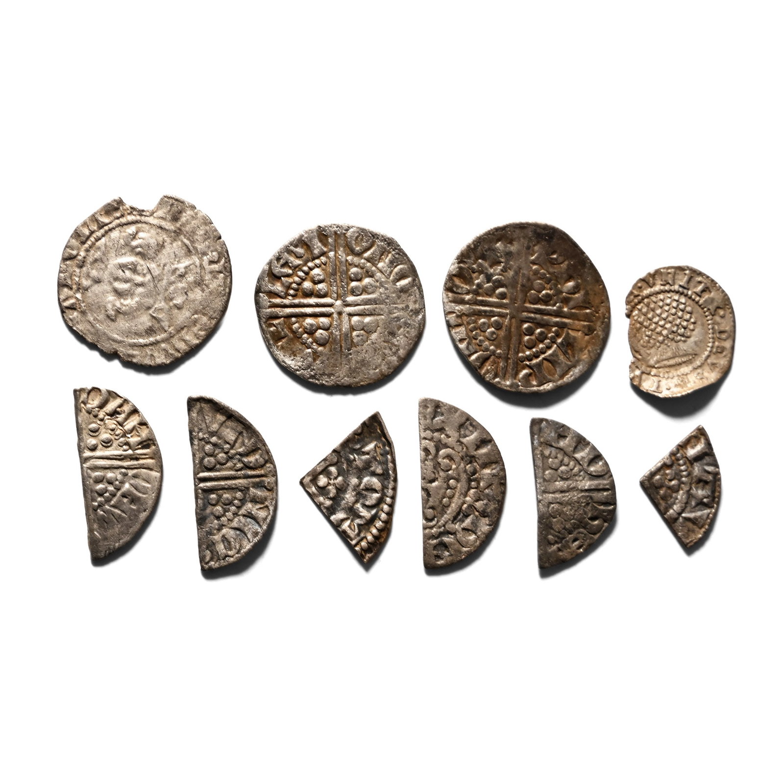 Group of Ten [10] English Medieval to Stuart AR Coins.: 13th-16th century AD. Comprising: mixed monarchs, issues, denominations and mints. 6.90gr total, 13-18mm. As Shown. Found Yorkshire, UK. TimeLine Auctions follows a rigorous vetting process to ensure 