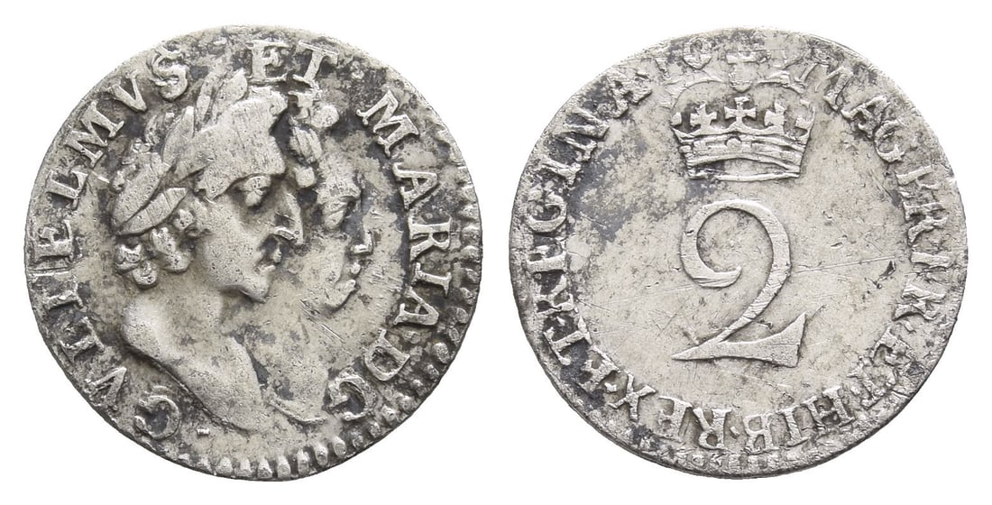 England. Stuart (Orange), William and Mary AR Twopence. (1 of 1)
