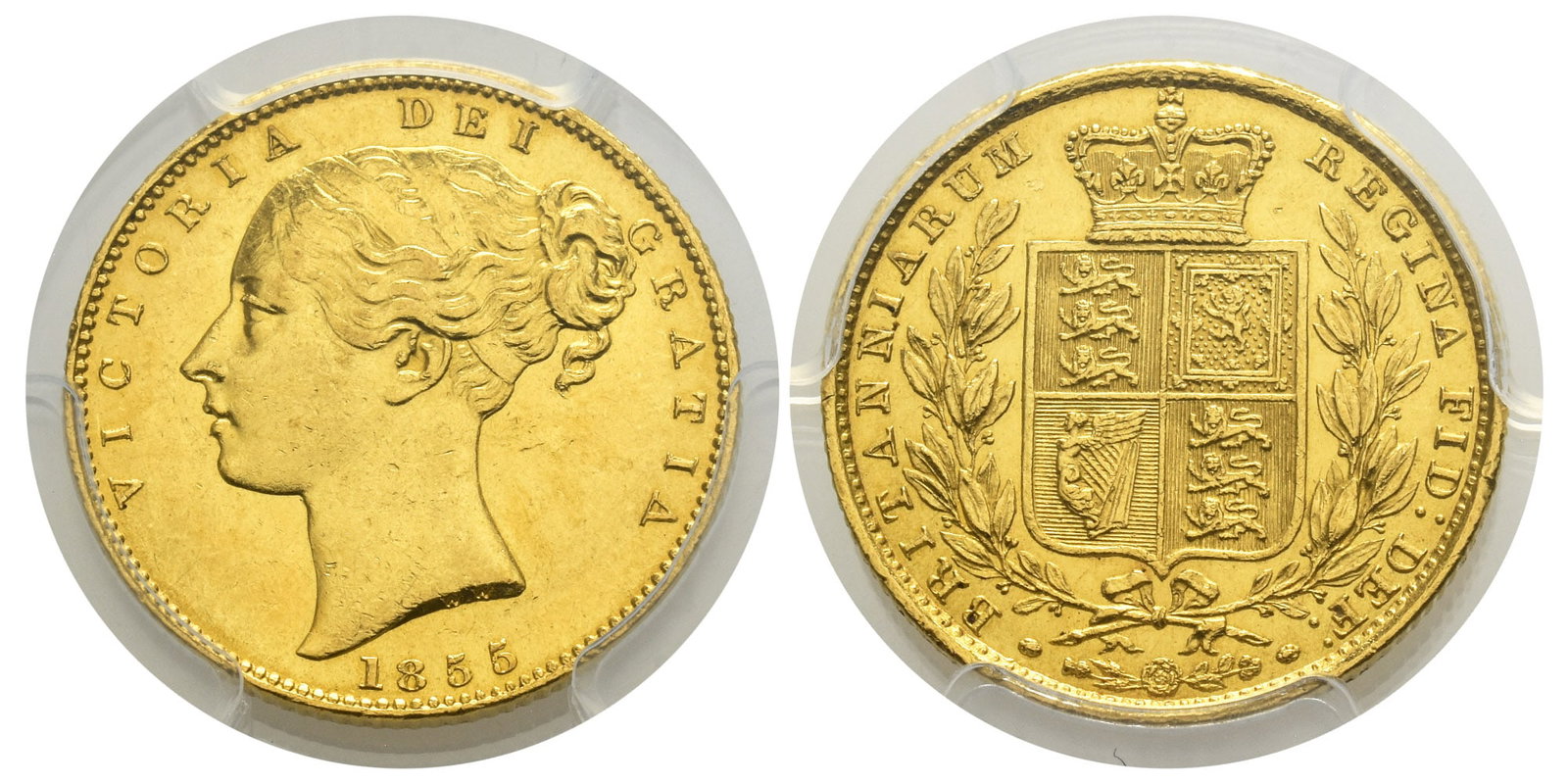 Great Britain. Hanover, Victoria AV Sovereign.: Dated 1855. London mint. WW incuse. VICTORIA DEI GRATIA, second young head of Victoria to left, hair tied in fillet; WW incuse on truncation; date below truncation / BRITANNIARUM REGINA FID: DEF:, cro