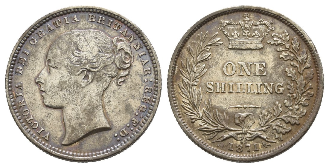 Great Britain. Hanover, Victoria AR Shilling.: Dated 1871. Die no. 45. Diademed head to left / Crowned denomination. SCBC 3906A. 5.53gr, 24mm, 6h. Very Fine. Toned. From the private collection of a Sussex, UK, gentleman. TimeLine Auctions follows 