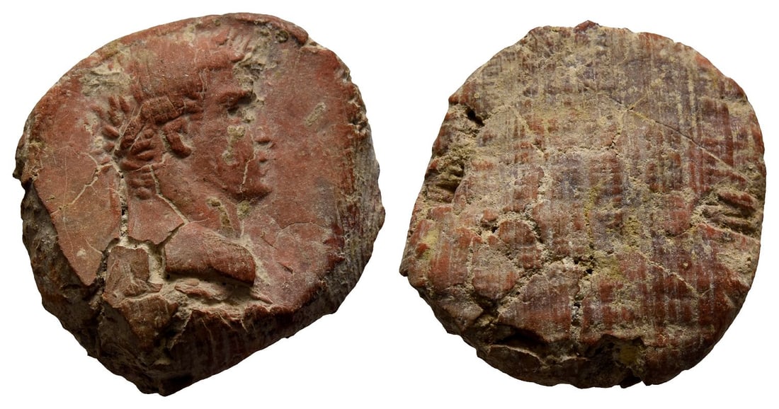 Roman Clay Bulla.: Circa 1st century AD. Laureate head of an emperor (Otho?) to right / Blank. 2.78gr, 23mm, 12h. Condition as seen. Ex German art market, 2000s. Acquired from an EU collector living in London. From the 