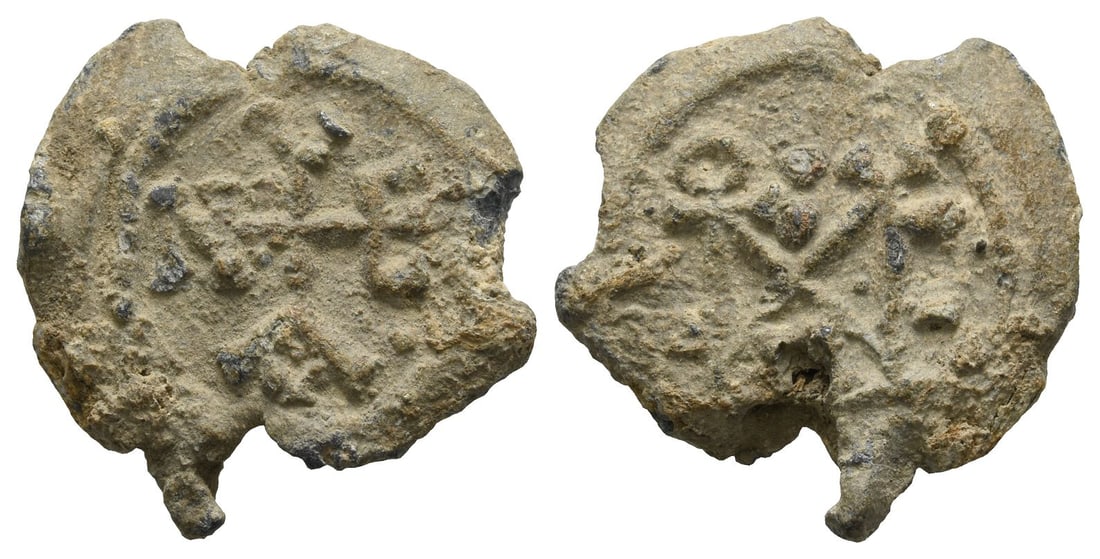 Byzantine PB Seal.: 6th-8th century AD. Cruciform monogram / Block monogram of ???????(?). 8.79gr, 22mm, 12h. Condition as seen. Acquired on the European coin market. Property of a Kent, UK, gentleman. TimeLine Auctions 