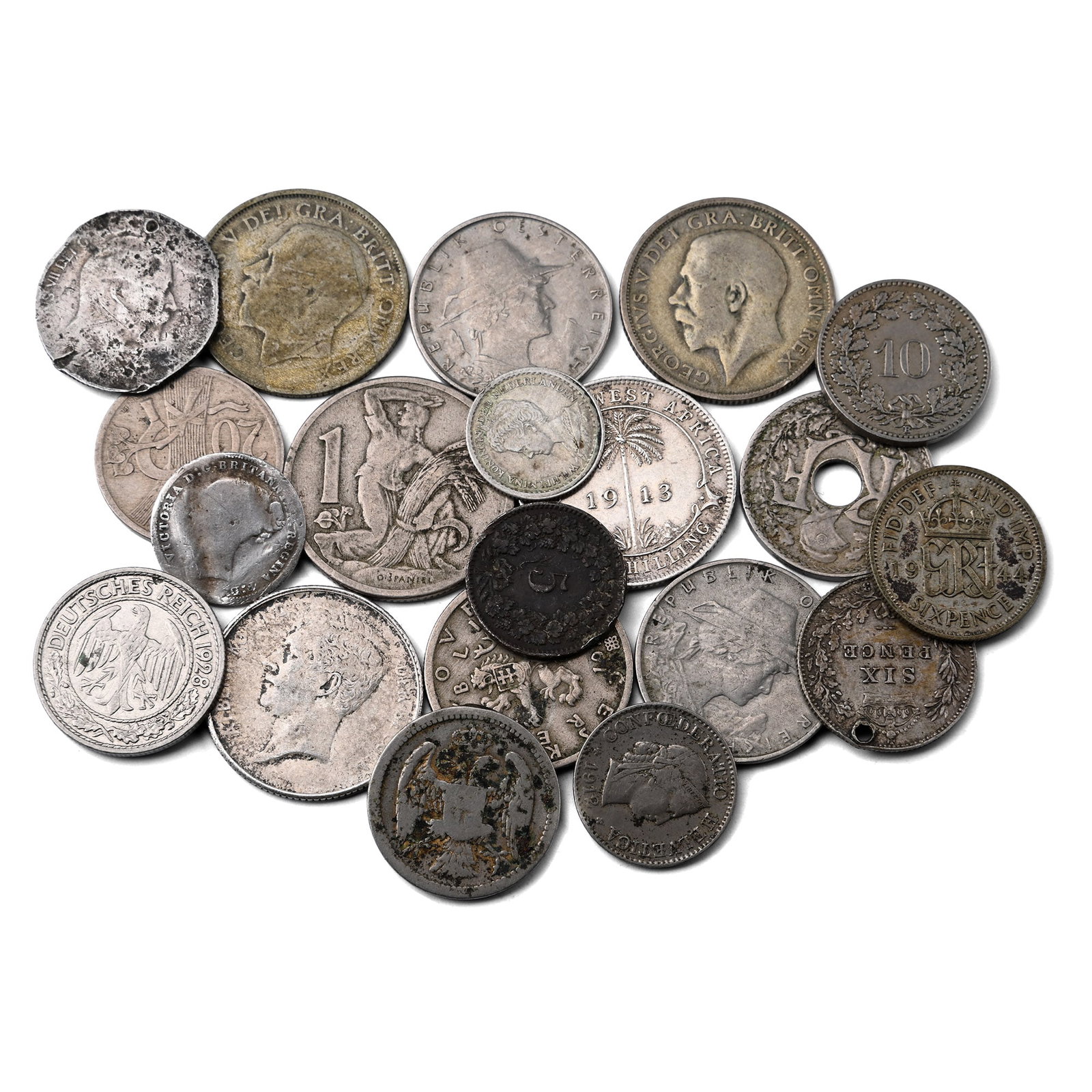 Group of Twenty (20) Mixed World Silver Coins. (1 of 1)