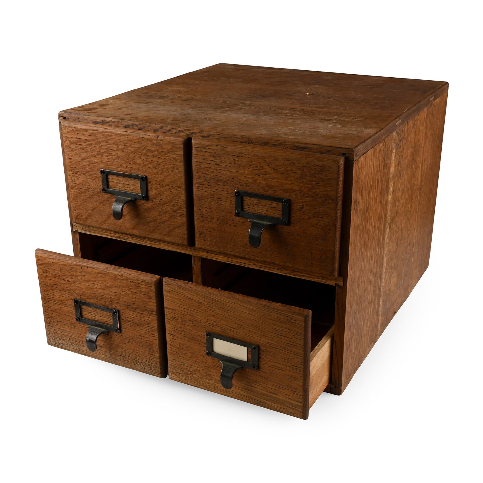 Oak 'Collector's Cabinet' with Four Drawers: 20th century AD. Large cabinet with four pull-out drawers; originally a card index set of draws. 10 kg, 38 x 29.5 x 41.5 cm (15 x 11 5/8 x 16 3/8 in.). [No Reserve] From the private coin collection of